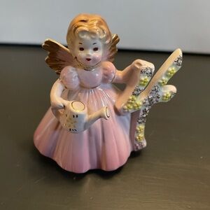 Antique Josef Original Pink Angel Figurine with Gold Accents 4th Birthday